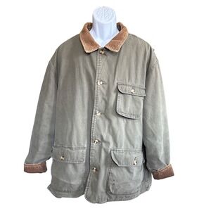 Vintage Synergy Classics Army Green Quilted Barn Coat w/Corduroy Trim, Size XL